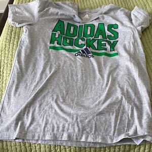 Adidas Kids Gray Tee with Green Hockey Print